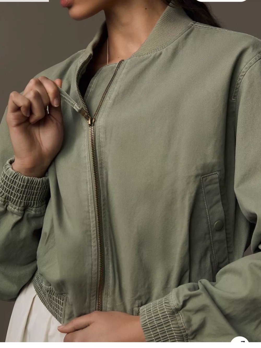 Pilcro Anthropologie Bomber Jacket Women’s Medium Olive Green Crop B26 - Picture 2 of 9
